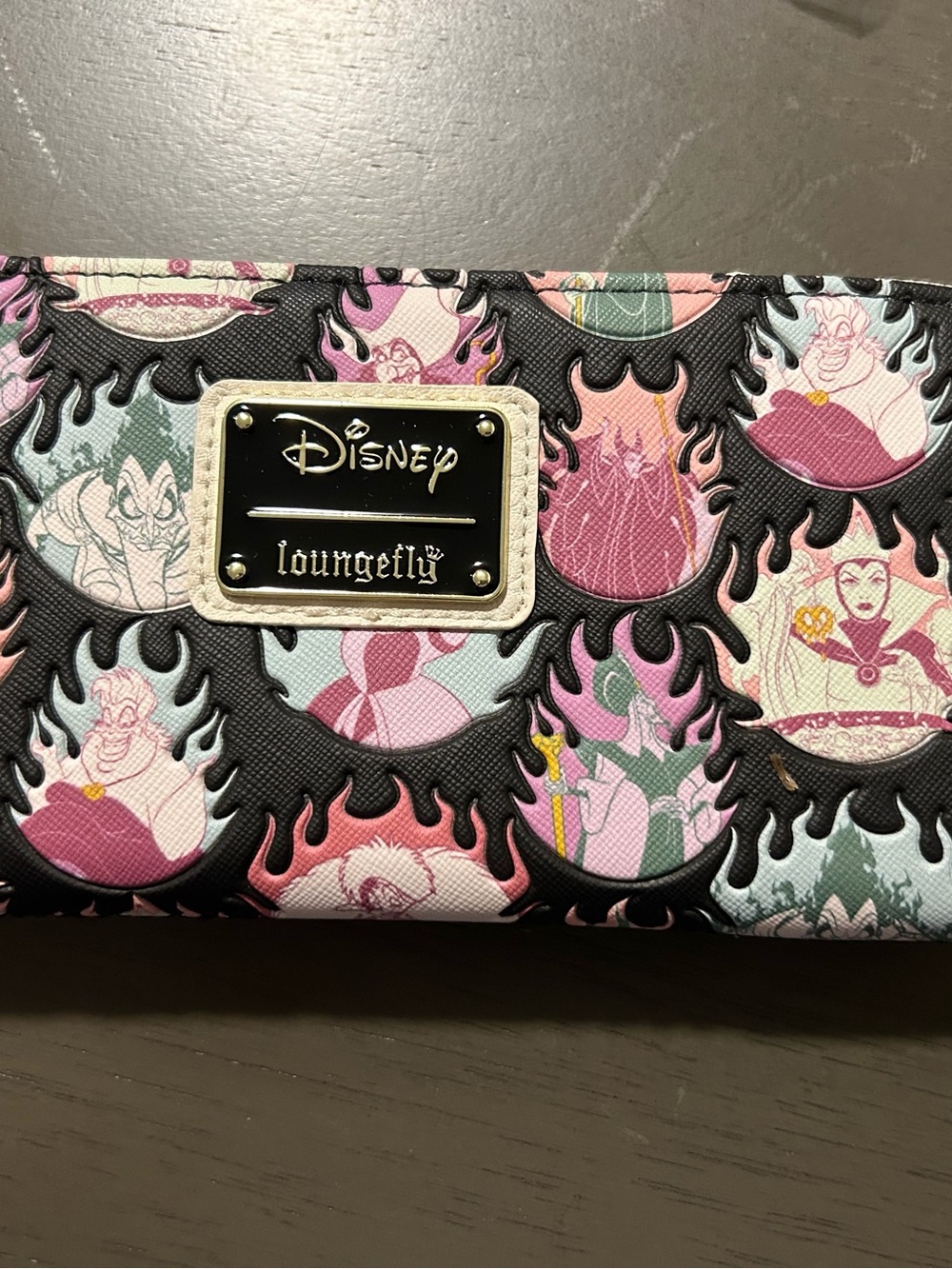 Loungefly Disney Villains Zip-Around Wallet in Pink, Black & Green Accents